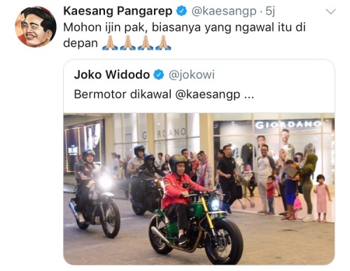 Unggahan Jokowi saat naik motor mendapatkan tanggapan dari Kaesang. (Foto: screenshoot Instagram)