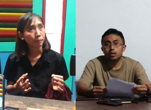 Kika: Pendamping korban dugaan pelecehan seksual, Dina Putri Pertiwi dan Koordinator MCW, M. Fahrudin
