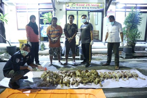 Dua orang pelaku bisnis ayam tiren dan barang bukti diamankan di Mapolres Blitar Kota