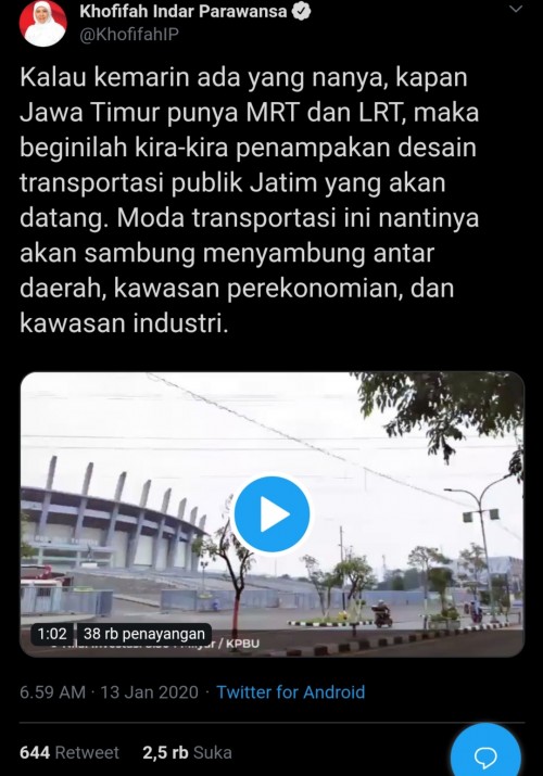 Layar tangkap akun @KhofifahIP (Twitter)