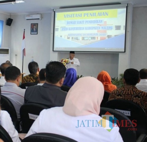 Bupati Malang Sanusi saat memberikan sambutan optimismenya atas visitasi kesiapan RSUD Kanjuruhan menjadi RS Pendidikan (Humas for MalangTimes)