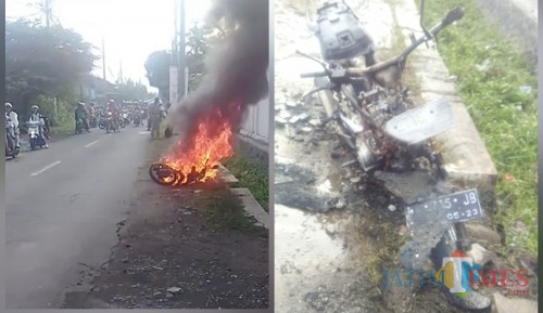 Kondisi sepeda motor saat terbakar. / Foto : Istimewa / Tulungagung TIMES