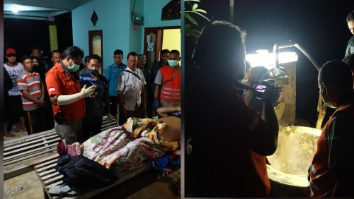 Kondisi jenazah Bandi dan sumur tempat bunuh diri. / Foto : Anang Basso / Tulungagung TIMES