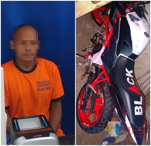 Tersangka Kasenun dan Barang Bukti 1 unit Sepeda Motor yang telah diamankan pihak kepolisian.