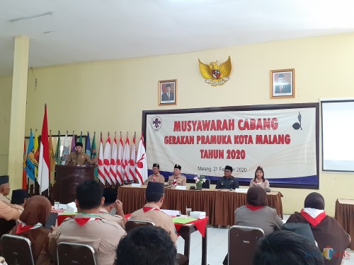 Suasana acara Musyawarah Cabang Gerakan Pramuka Kota Malang, Jumat (21/2) (Arifina Cahyanti Firdausi/ MalangTIMES)