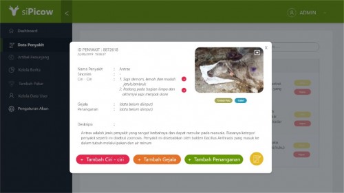 Tampilan aplikasi "siPicow" untuk mendekteksi penyakit hewan ternak. (Foto: Istimewa)