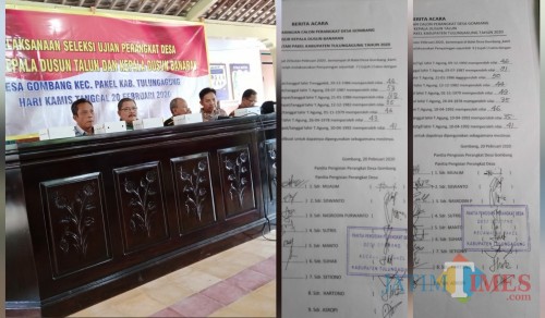 Ujian perangkat dan hasil ujian di desa Gombang Kecamatan Pakel Kabupaten Tulungagung (Foto: Anang Basso / TulungagungTIMES)