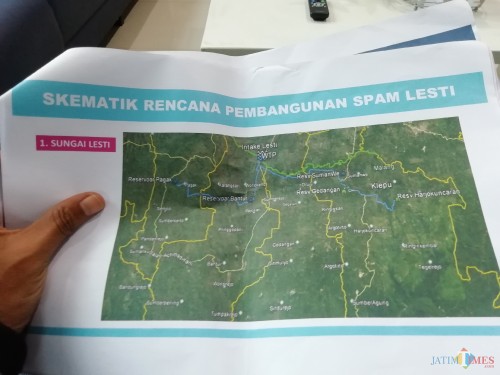 Skematik rencana pembangunan SPAM Lesti yang ditarget mulai dikerjakan di tahun ini untuk menihilkan daerah rawan air bersih di Malang Selatan (dd nana)