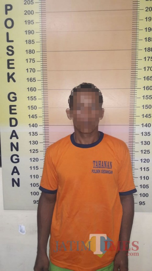Tersangka Suliman saat diringkus polisi karena terbukti melancarkan aksi pencurian di kawasan Perhutani. (Foto: Humas Polres Malang for MalangTIMES)