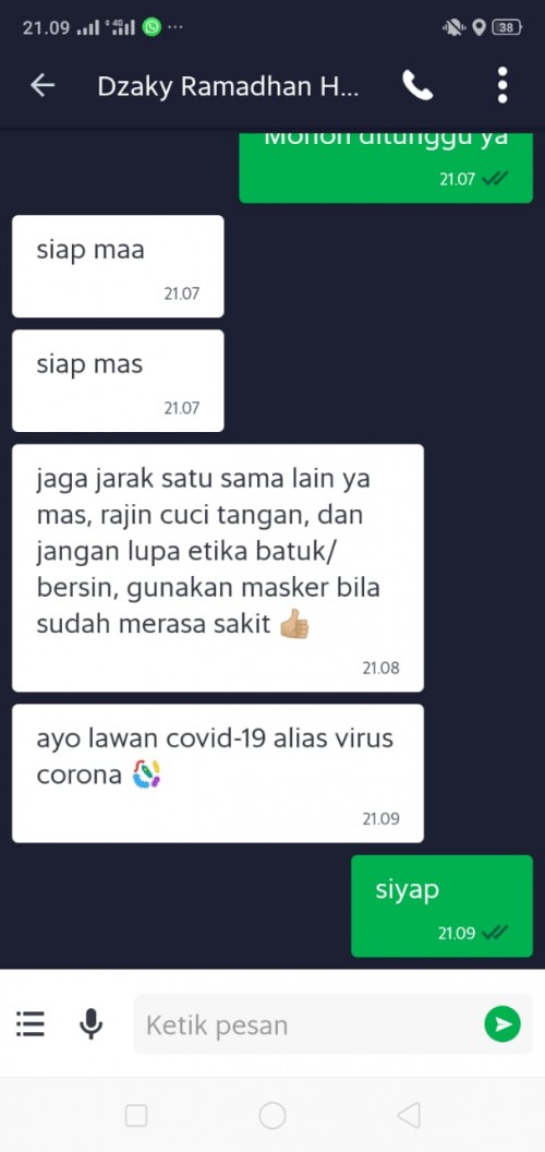 Isi percakapan driver ojol dengan konsumen (istimewa)
