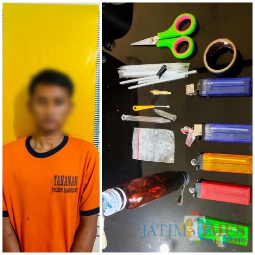 Tersangka Ihya' Ulumuddin (23) saat diamankan bersama barang bukti oleh Unit Reskrim Polsek Singosari (Foto: Polsek Singosari for MalangTIMES)