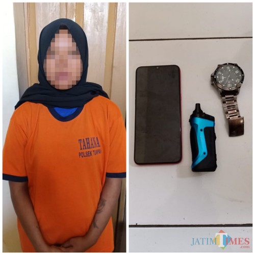 Tersangka pelaku pencurian telah diamankan beserta barang bukti oleh Unit Reskrim Polsek Tumpang. (Foto: Humas Polres Malang for MalangTimes)