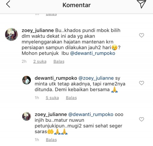Komentar warganet kepada Wali Kota Batu di instagram. (Foto: screenshot instagram)
