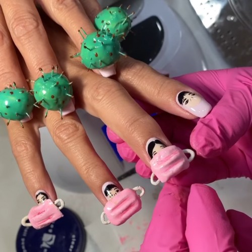 Kreasi nail art 3D bertemakan virus Corona. (Foto: instagram @nail_sunny)