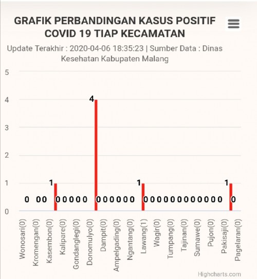 Layar tangkap laman Satgas Covid-19 Kabupaten Malang terkait kasus pasien positif. (satgascovid-19.malangkab.go.id)