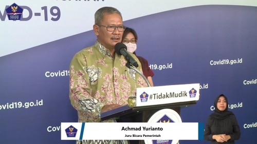 Achmad Yurianto, Juru Bicara Pemerintah terkait persebaran Covid-19 di Indonesia dengan mimbar konferensi bertuliskan #TidakMudik, Selasa (14/4/2020). (Foto: BNPB)