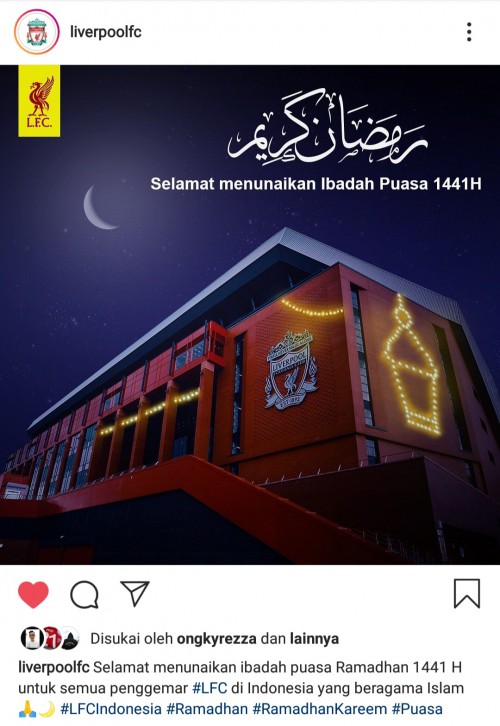 Postingan Liverpool saat ucapkan selamat Ramadhan gunakan bahasa Indonesia (Instagram Liverpool)
