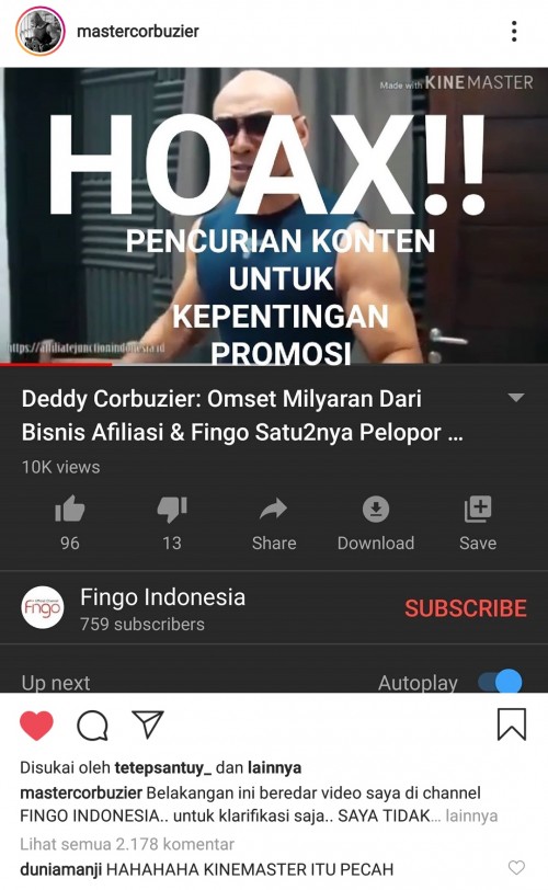 Postingan Deddy Corbuzier tentang kontennya yang dicuri (Instagram pribadi Deddy Corbuzier)