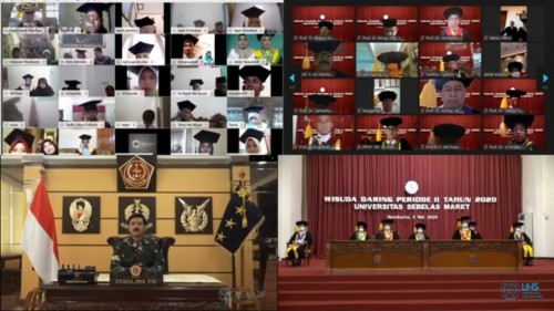 Suasana wisuda periode dua Universitas Sebelas Maret Surakarta yang dilaksanakan secara daring pada momen Hari Pendidikan Nasional, Sabtu (2/5/2020). (Foto: Screenshots live streaming YouTube)
