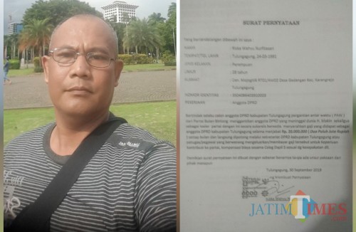 Ketua Demisioner DPC PBB Tulungagung Nanang Rohmat (kiri) dan Surat Pernyataan Riska (kanan) / Foto : Istimewa / Tulungagung TIMES
