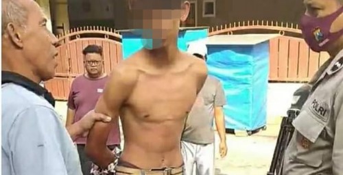 Satu dari tiga pelaku yang berhasil tertangkap warga usai beraksi (Ist)