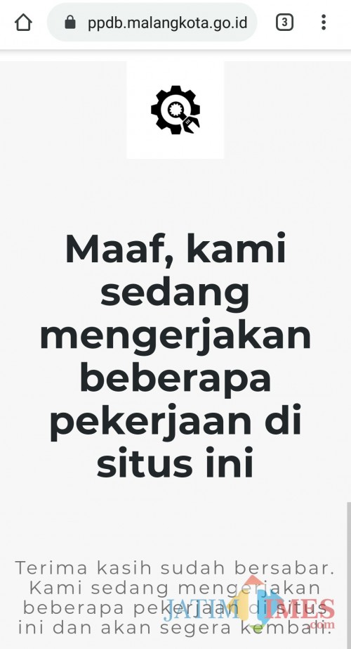 Laman PPDB Kota Malang masih dalam perbaikan. (Foto: screenshot MalangTIMES)