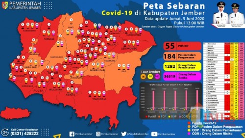 Update Peta sebaran Pasien Covid-19 di Jember (foto : istimewa / Jatim TIMES)