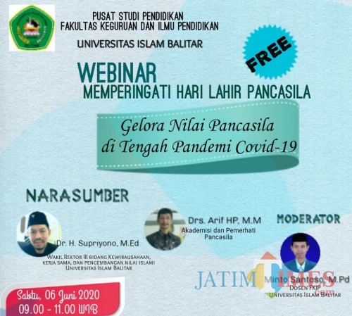 Webinar dengan tema Gelora Pancasila di Tengah Pandemi Covid-19, sukses digelar Unisba Blitar