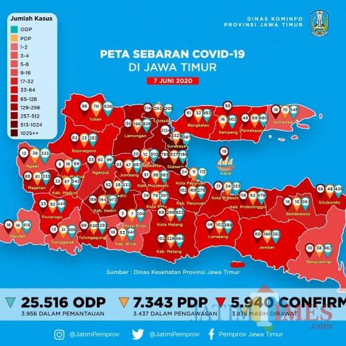 Peta terbaru titik kerawanan penyebaran Covid-19 di Jatim