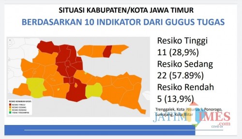 Peta terbaru titik kerawanan penyebaran Covid-19 di Jatim