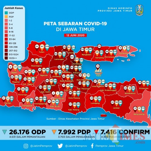 Peta terbaru titik kerawanan penyebaran Covid-19 di Jatim