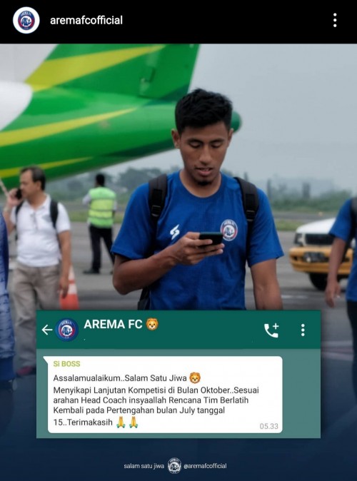 Postingan Instagram resmi Arema FC. (official Arema FC)