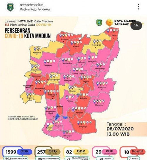 Peta terkini pesebaran Covid di Kota Madiun