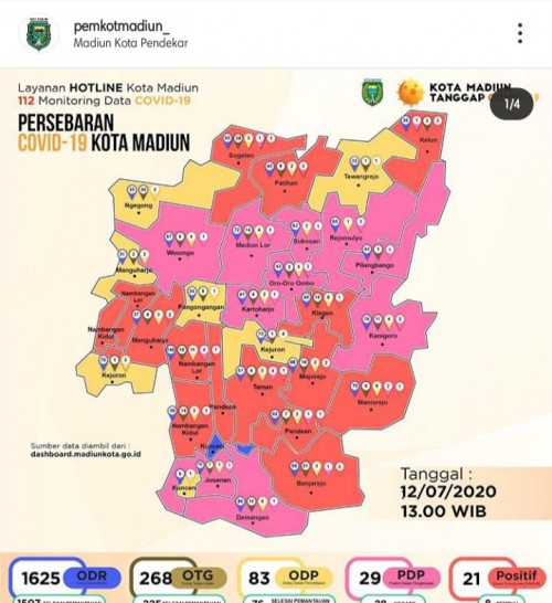 Peta persebaran pasien Covid -19 di Kota Madiun
