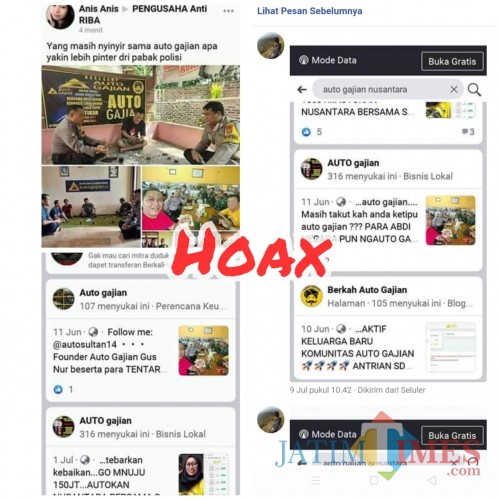 Beberapa Postingan yang berhasil di SS oleh Polres Tulungagung. (Foto: Istimewa / Tulungagung TIMES)