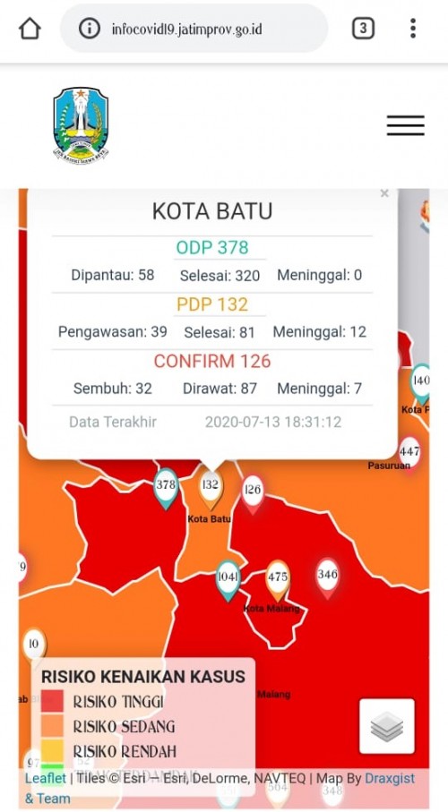 Peta sebaran Covid-19 Kota Batu.