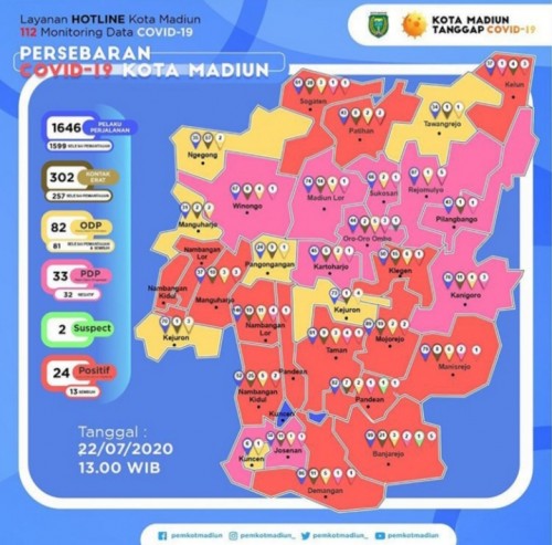 Peta Penyebaran Pasien Covid-19 Kota Madiun.