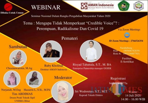 Webinar nasional dengan tema "Mengapa Tidak Memperkuat Credible Voice? : Perempuan, Radikalisme dan Covid-19" sukses digelar FT Unisba Blitar