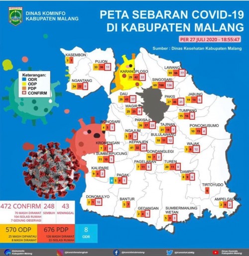 Peta sebaran kasus covid-19 di Kabupaten Malang (Foto : Istimewa)