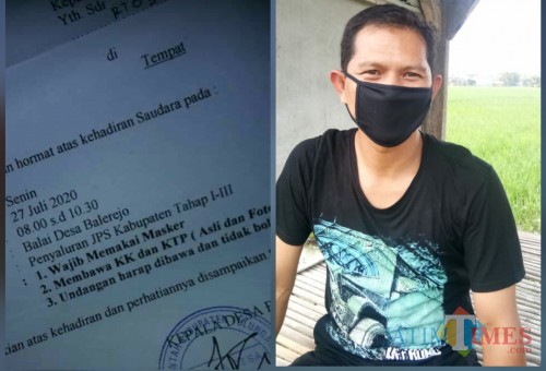 Surat Undangan Mengambil JPS yang diposting di media sosial (kiri) Samsu Jatmiko Kades Balerejo (kanan) (Foto: Anang Basso for Tulungagung TIMES)