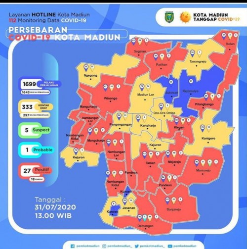 Peta Pesebaran covid 19 di Kota Madiun