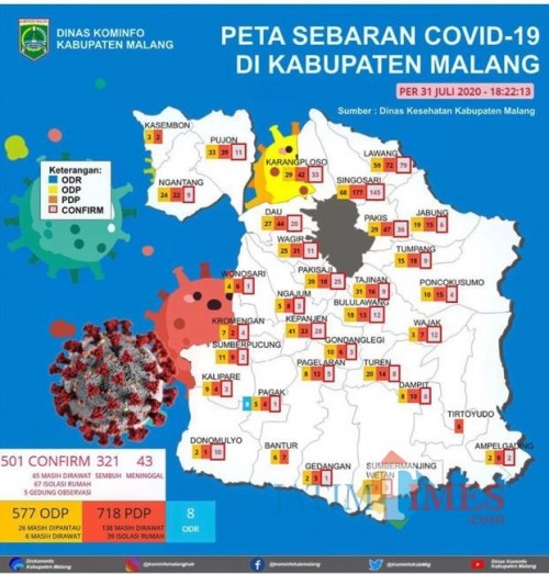 Peta sebaran kasus covid-19 di Kabupaten Malang (Foto: Istimewa)