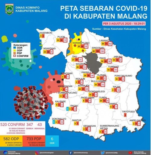 Peta sebaran kasus covid-19 di Kabupaten Malang (Foto : Istimewa)