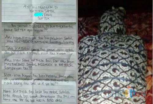 Surat Maling Yang Diduga Fetitsme (kiri) , Aksi Gilang Yang Viral dengan Bungkus Jarik (kanan) / Foto : Istimewa / Tulungagung TIMES