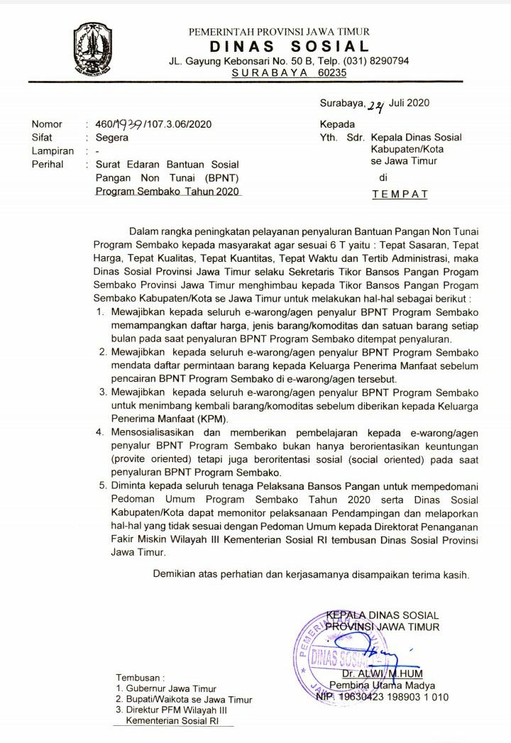 Dinsos Pemprov Jatim Keluarkan Surat Edaran Kpm Bebas Memilih Komoditas Bpnt Jatim Times