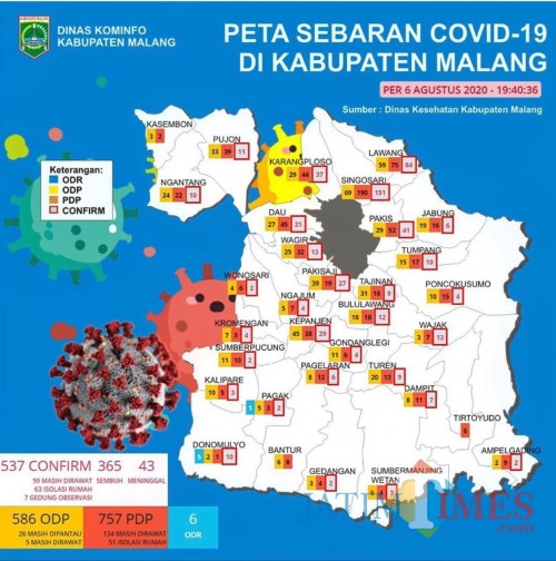 Peta sebaran kasus covid-19 di Kabupaten Malang (Foto : Istimewa)
