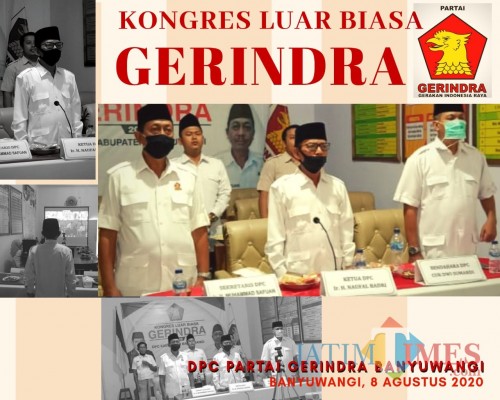 Pengurus DPC PartaI Gerindra Banyuwangi mengikuti KLB Partai Gerindra secara daring (Nurhadi Banyuwangi Jatim Times)