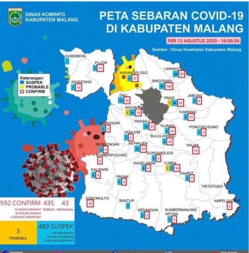 Peta sebaran covid-19 di Kabupaten Malang (Foto : Istimewa)