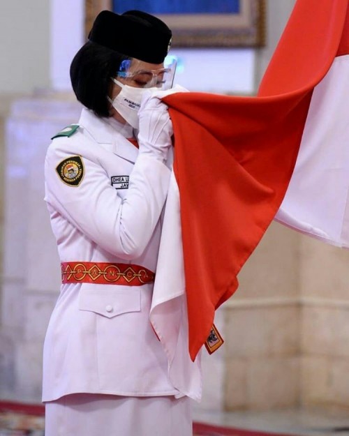 Dhea Lukita Andriana saat pengukuhan Paskibraka 2020 di Istana Negara, (foto dok.Sekretariat Presiden)