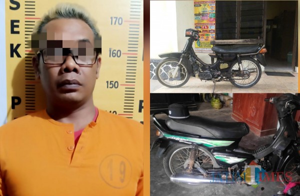 Tersangka Mugianto dan dua motor jadul sebagai barang bukti / Foto : Dokpol / Tulungagung TIMES